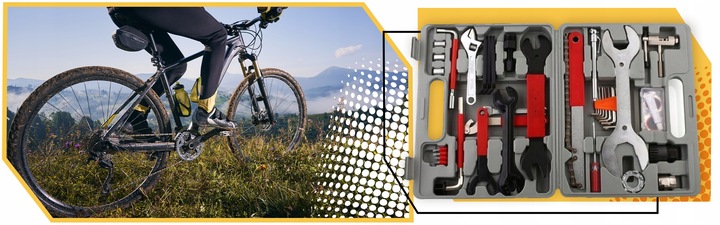 ZESTAW NARZĘDZI ROWEROWYCH naprawczy KLUCZE KORBA DO ROWERU 17 w 1 WALIZKA Stan opakowania oryginalne